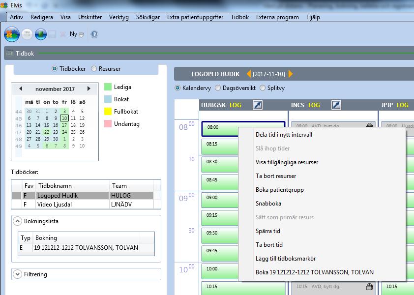 Från planeringsunderlaget kan du gå till tidboken via menyvalet Verktyg - Tidboka, kortkommando alt+y+t, eller klicka på knappen Tidbok.