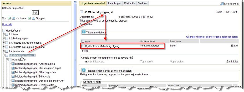 Denna sorts användare samlar vi som regel under en nod kallad Fronterresurser, såsom här: Lägg märke till: (1) Det är skapat en egen grupp för detta (2) Själva Webform-användaren är