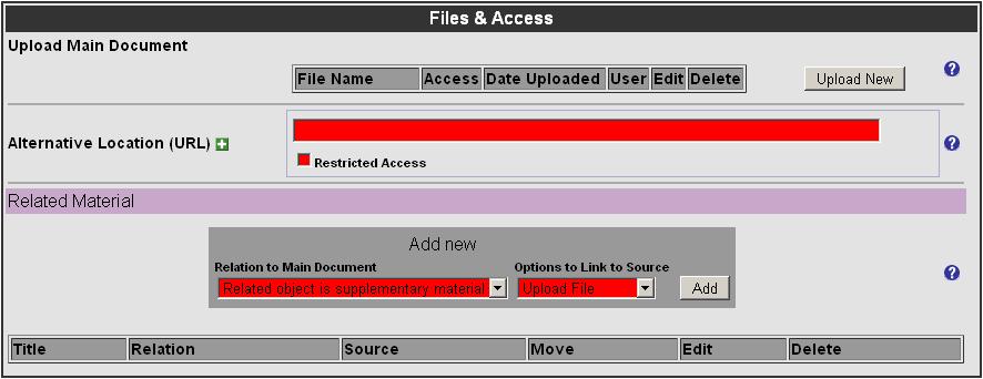 Tryck på Next för att gå till nästa sida. Under fliken FILES & ACCESS Upload Main Document Klicka på knappen Upload New.