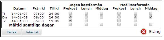 Personalavdelningen 2016-11-09 Sida 13 av 25 Ange hur måltider hanterats. Under knappen "Måltider" kryssar du i de måltider som du blivit bjuden på.