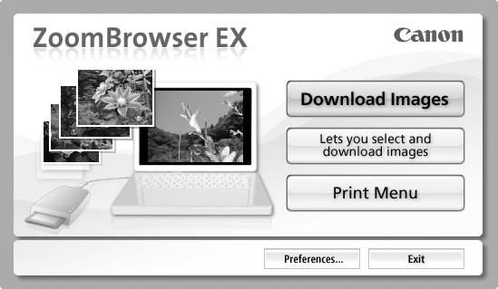 3 Klicka på [Download Images/Överför bilder]. Använda programvaran i Windows Grunderna 19 Genom att klicka på [Preferences/ Inställningar] kan du justera inställningar för t.ex.