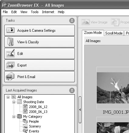 Använda programvaran i Windows Grunderna 20 Skriva ut bilder Det finns tre metoder att använda ZoomBrowser EX för att skriva ut bilder: [Photo Print/Fotoutskrift],