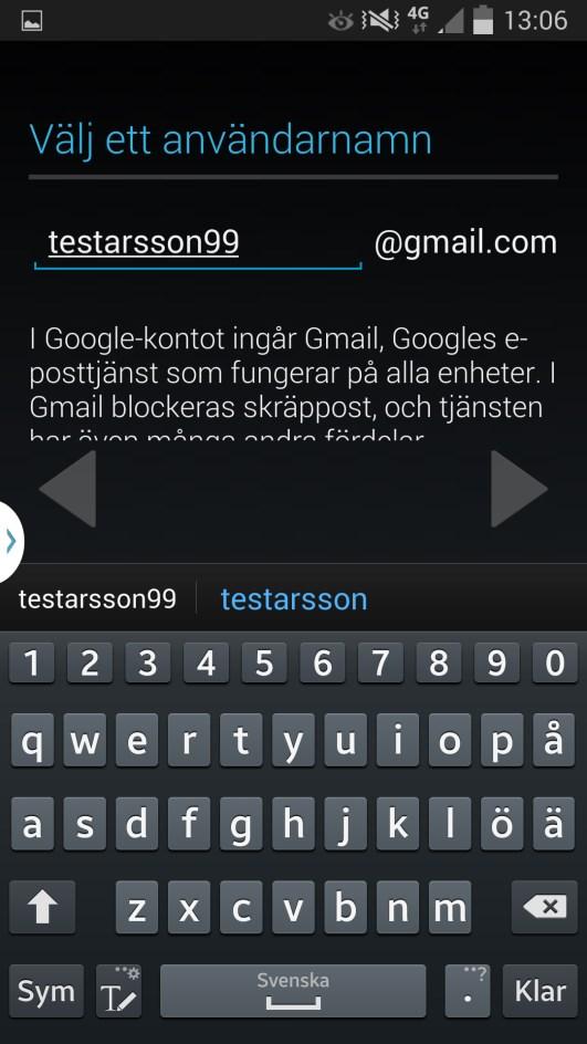 Skapa ett lösenord till gmail-adressen, upprepa lösenordet.