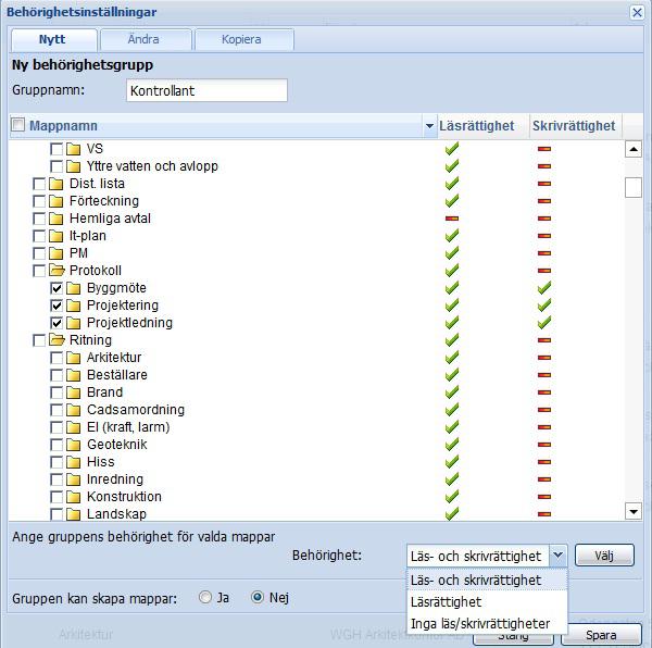 INFOVY Skapa behörighet Byggnet Access innehåller alltid ett antal färdiga behörighetsgrupper.