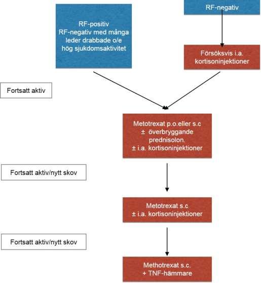 Behandling av polyartikulär JIA Hos några få procent av patienter med JIA kan man påvisa reumatoidfaktor och/eller antikroppar mot CCP och dessa antikroppar hittas framför allt hos de med en