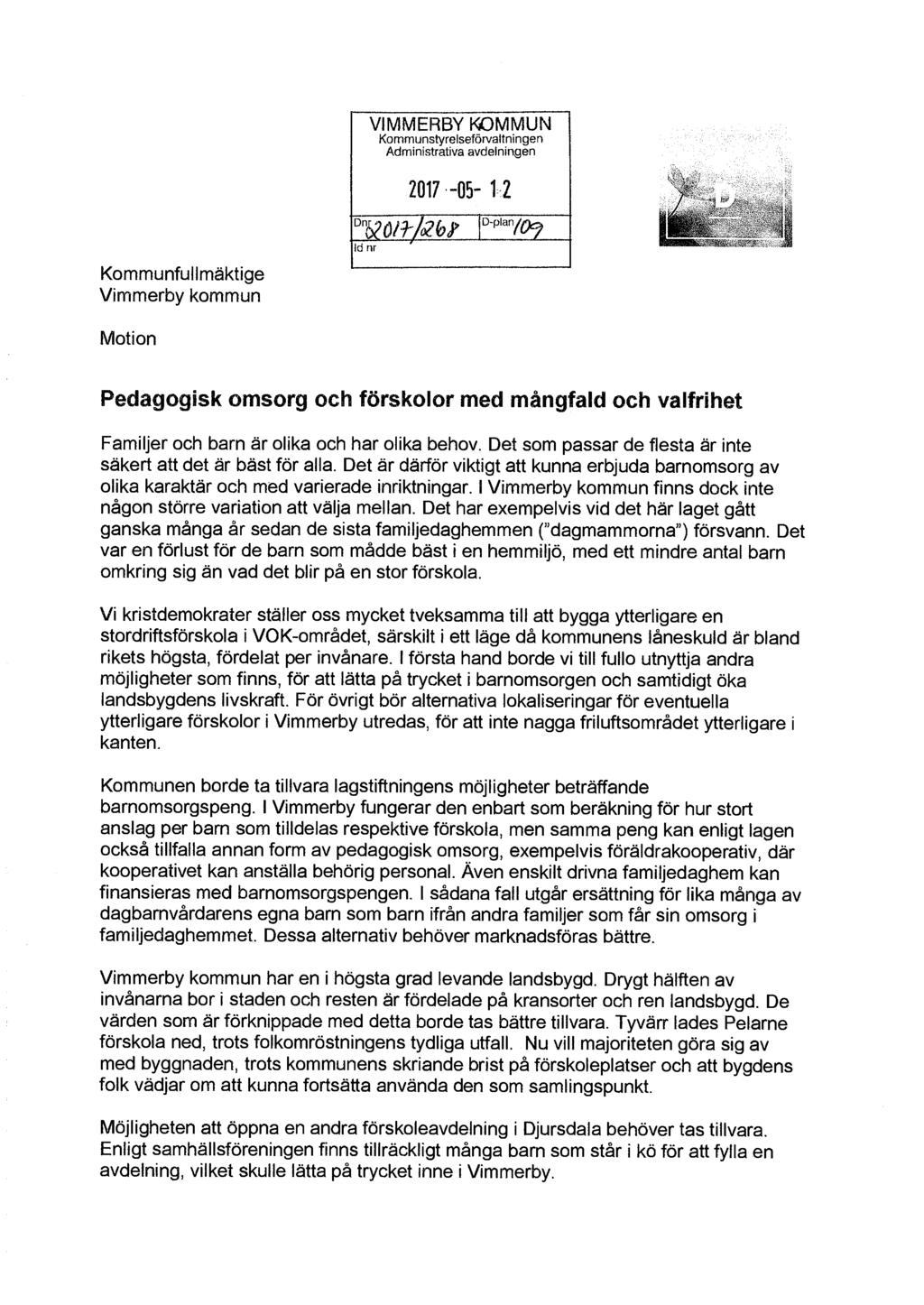 VIMMERBY KDMMUN Kommunstyreseförvatningen Administrativa avdeningen 2017.