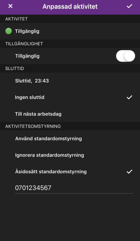 Tillfällig omstyrning till annat nummer - iphone Gå in under prickarna för att aktivera/redigera/ta bort en omstyrning