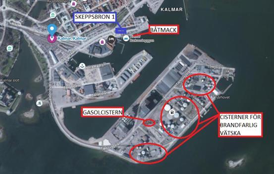 2.2 Riskobjekt Följande riskobjekt finns på området eller i dess direkta närhet: - Cisterner för brandfarlig vätska och
