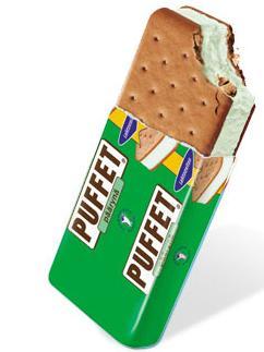 17 Puffet Päron Laktosfri päronglass-sandwich + För den som tycker om päronglass Två skiljda smaker i kexet och glassen som inte riktigt smälter samman