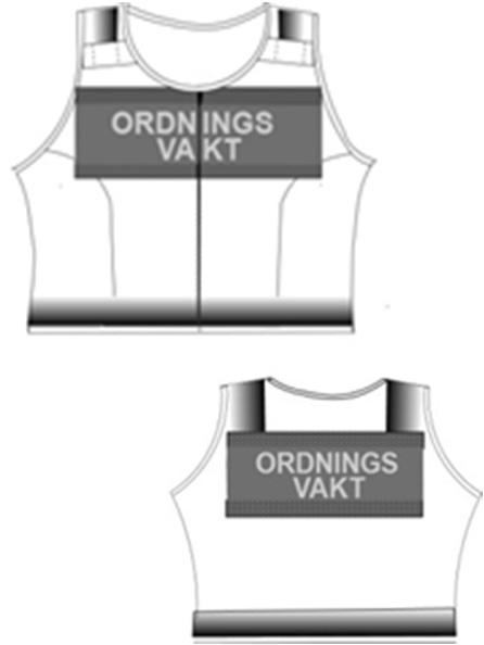 Varselväst kort Får bäras vid all tjänstgöring. Om tjänstgöring inte kräver synlighet enligt EN 471 klass 2 får midjekort väst enligt klass 1 bäras. Får innehålla skyddsväst.