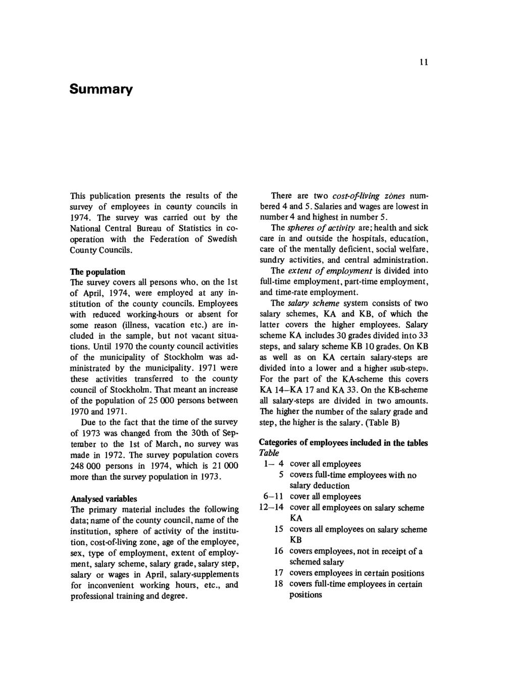 11 Summary This publication presents the results of the survey of employees in county councils in 1974.