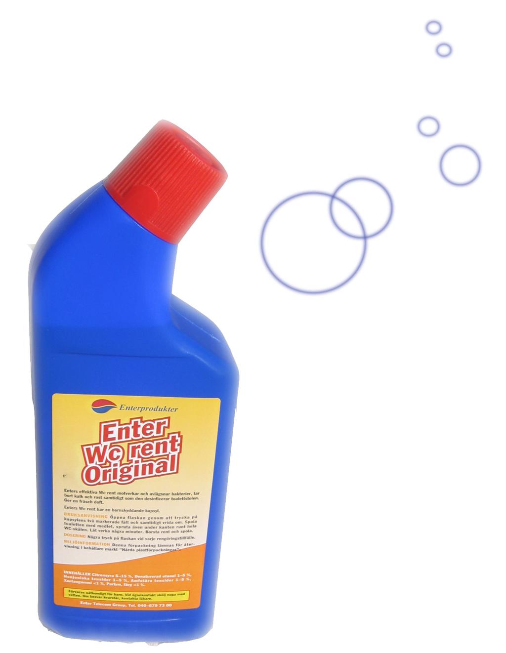 WC-RENT ORIGINAL Avlägsnar bakterier och kalkavlagringar! WC-RENT är en effektiv produkt som ger en hygienisk och fräsch rengöring av toaletten och som uppfyller högt ställda krav på miljöanpassning.