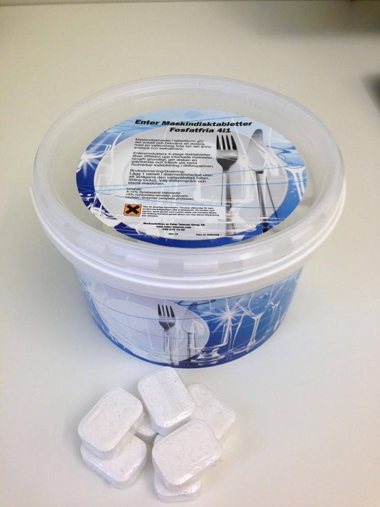 ENTER MASKINDISKTABLETTER A301 0002, MDTF 2 kilos hinkar, 110 st/hink ph i brukslösning ca 11,0 Disktabletter med vattenlöslig plastfolie för enkel dosering.