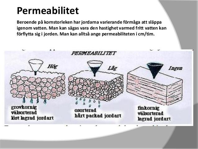 2.3.2 Permeabilitet & kapillaritet Kornfördelningen kan tala om en hel del vad gäller jordens sammansättning och egenskaper. Den kan exempelvis tala om jordens permeabilitet och kapillaritet.