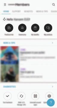 Appar och funktioner Samsung Members Samsung Members erbjuder kunder supporttjänster som diagnos av enhetsproblem, och användare kan skicka in frågor och felrapporter.