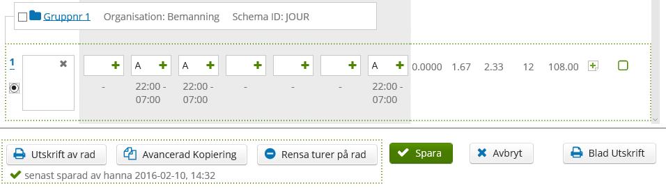Datum 2017-06-05 28 (39) Nedan fönster öppnas. Visning sker av det markerade schemats turer är placerade på de antal veckor schemat består av.