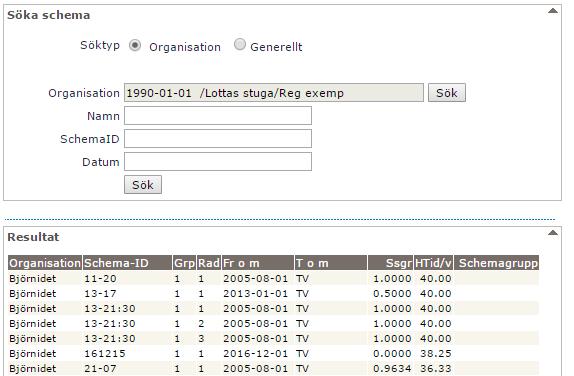 Datum 2017-06-05 39 (39) För att välja ett schema till placering eller anställning dubbelklickas på raden. Notera!