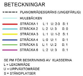 Redovisning av delsträckor. Källa: Sweco, PM Öringsbiotoper i Hulebäcken, 2018-04-12.