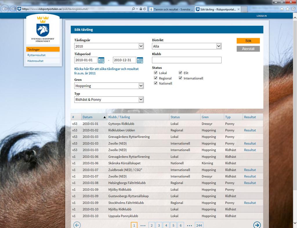 Äldre resultat från år - har hämtats från Svenska Ridsportförbundets ridsportportal