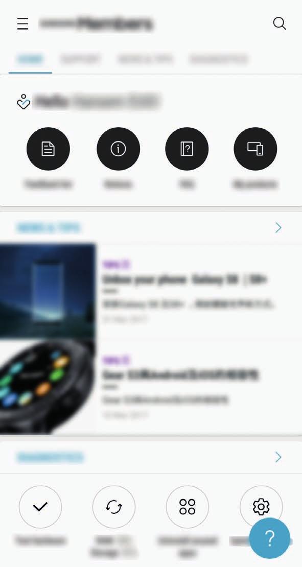 Program och funktioner Samsung Members Samsung Members erbjuder kunder supporttjänster som diagnos av enhetsproblem, och användare kan skicka in frågor och felrapporter.