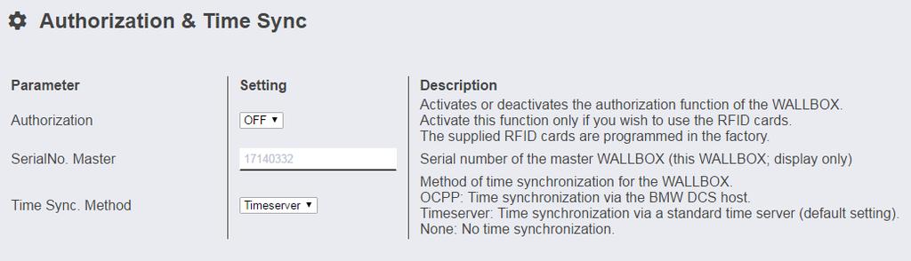 Authorization & Time Sync Värdena som står i fetstil i tabellen är standardinställningar.
