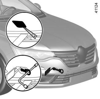 Dessa bogserpunkter får endast användas för dragning, aldrig för lyftning av bilen, varken direkt eller indirekt.