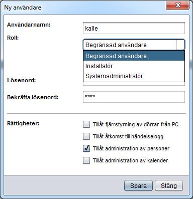 Installatör kan lägga till eller ändra installatörskonton. Upp till 5 olika systemanvändare kan läggas upp.