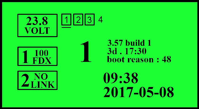 Förklaring display. Tryck enter på System information i MAIN MENY, för att komma till denna vy. 1 Noder i systemet. Fyrkanter runt nummer visar att dörren är ansluten till systemet.