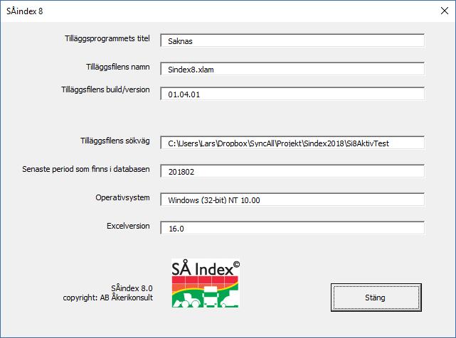 22 Om Menyknappen Om ger information om SÅindex 8 som