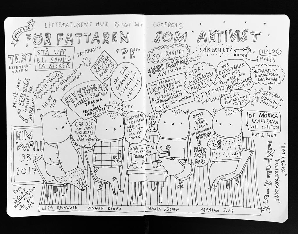 Författaren som aktivist på Göteborgs Litteraturhus) Liveteckning: Katarina Strömgård
