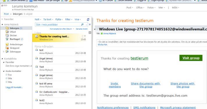 Du skickas då över till E-postprogrammet och kan skicka ett mail med gruppens
