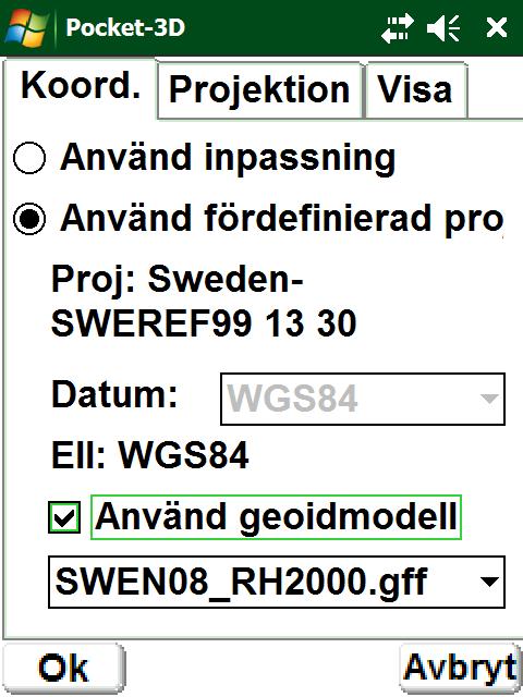 I vänstra Koord-fliken markera Använd fördefinierad projektion.