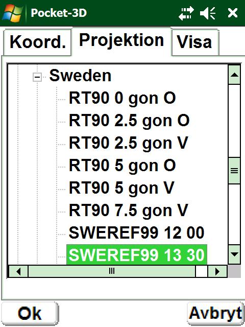 Välj Modell Tryck Data Tryck Kontroll Välj Inställningar Markera Projektions-fliken och leta upp önskat