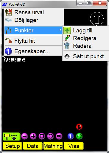 3.11 Utsättning 3.11.1 Punktutsättning Punktutsättning: Enskild punkt Panorera/zoma till punkt Markera