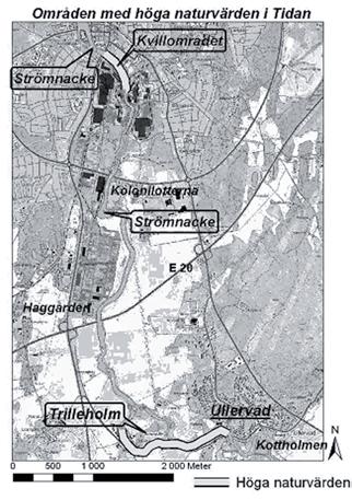 » Figur. Naturvärden i Tidan och Friaån.