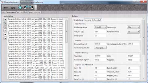 Redigering av materialdatabaser Materialredigeraren hittas i mappen Produktionsplanering Betong i Start menyn PPB ver. 1.