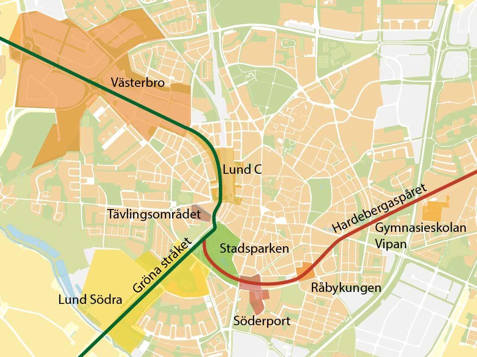 Serviceförvaltningen 15(49) Stadsutvecklingsprojekt längs det gröna stråket mellan Västerbro och Lund Södra samt kopplingen till Hardebergaspåret.