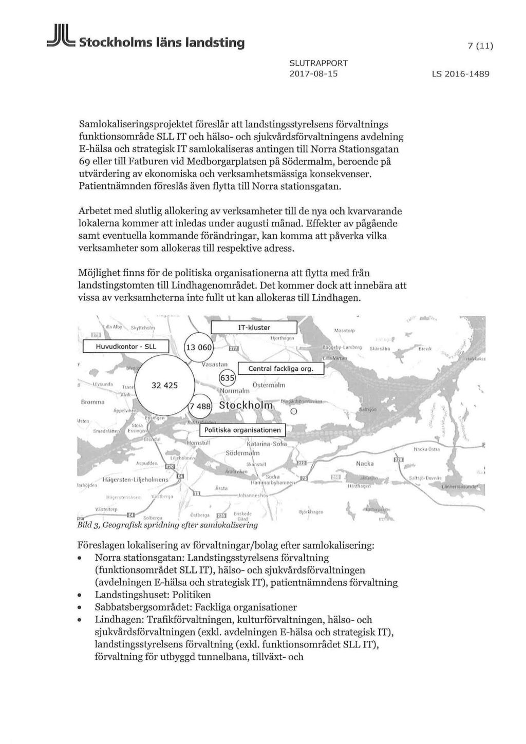 Stockholms läns landsting 7 (11) 2017-08-15 LS 2016-1489 Samlokaliseringsprojektet föreslår att landstingsstyrelsens förvaltnings funktionsområde SLL IT och hälso- och sjukvårdsförvaltningens