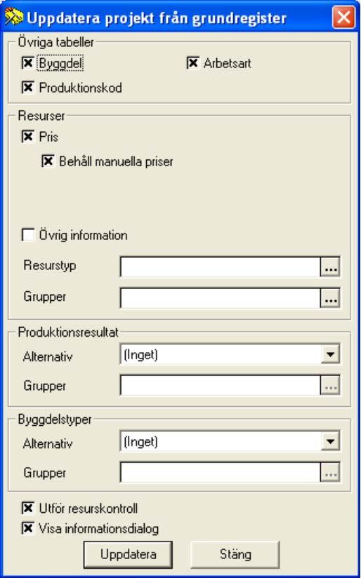 6 Lär dig mer om BidCon BYGG 6.13 Uppdatering av projekt När en uppdatering av BidCon BYGG blivit gjord så påverkas alla priser som finns i grundregistret.
