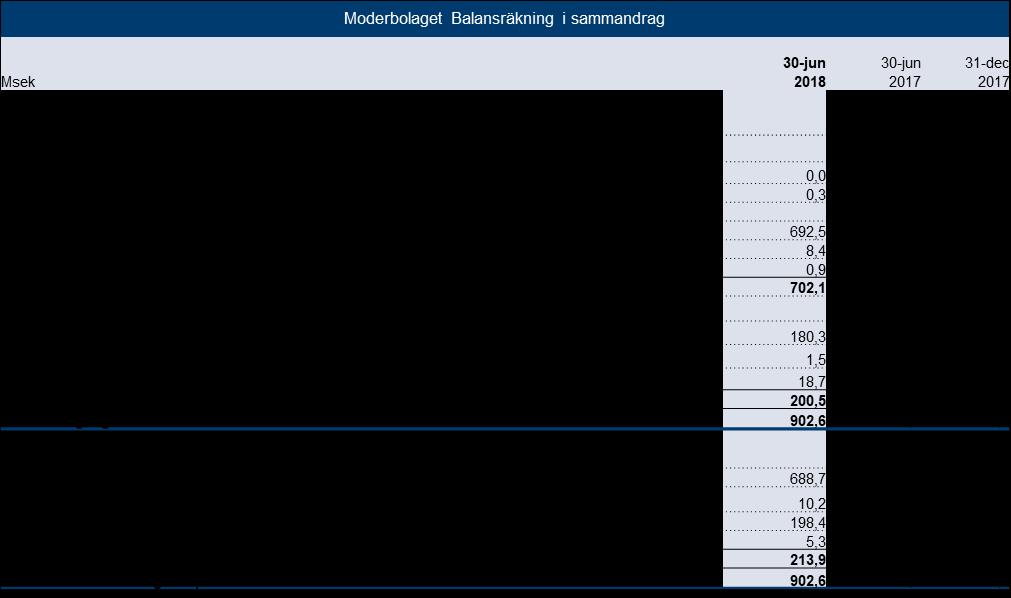 Moderbolaget balansräkning Väsentliga händelser efter balansdagen Inga väsentliga händelser har inträffat efter
