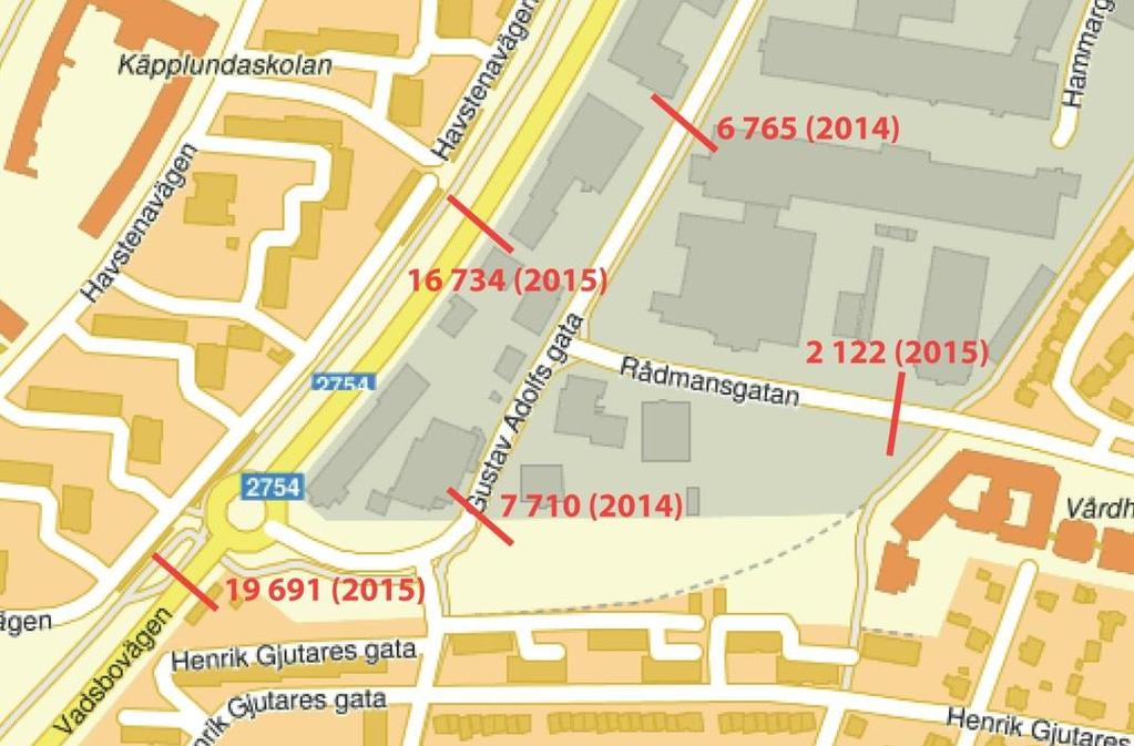 Förutsättningar för trafikflöden i nuläget i form av trafikmätningar har erhållits från Skövde kommun (se figur 3).