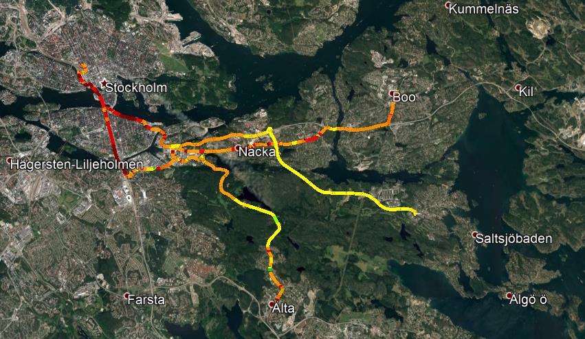 kommun / 2018- sträcka utan någon trafik, ett så kallat basvärde. Basvärdet är hämtat från faktiska restider under vardagsdygn kl. 00-02 för samma period som jämförelsen görs mot.