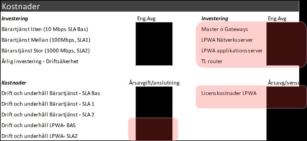 accesspunkter och router för anslutning av tjänsteleverantörer. En investering i gateways och master för att täcka en normal svensk stad innebär 3-5 accesspunkter.