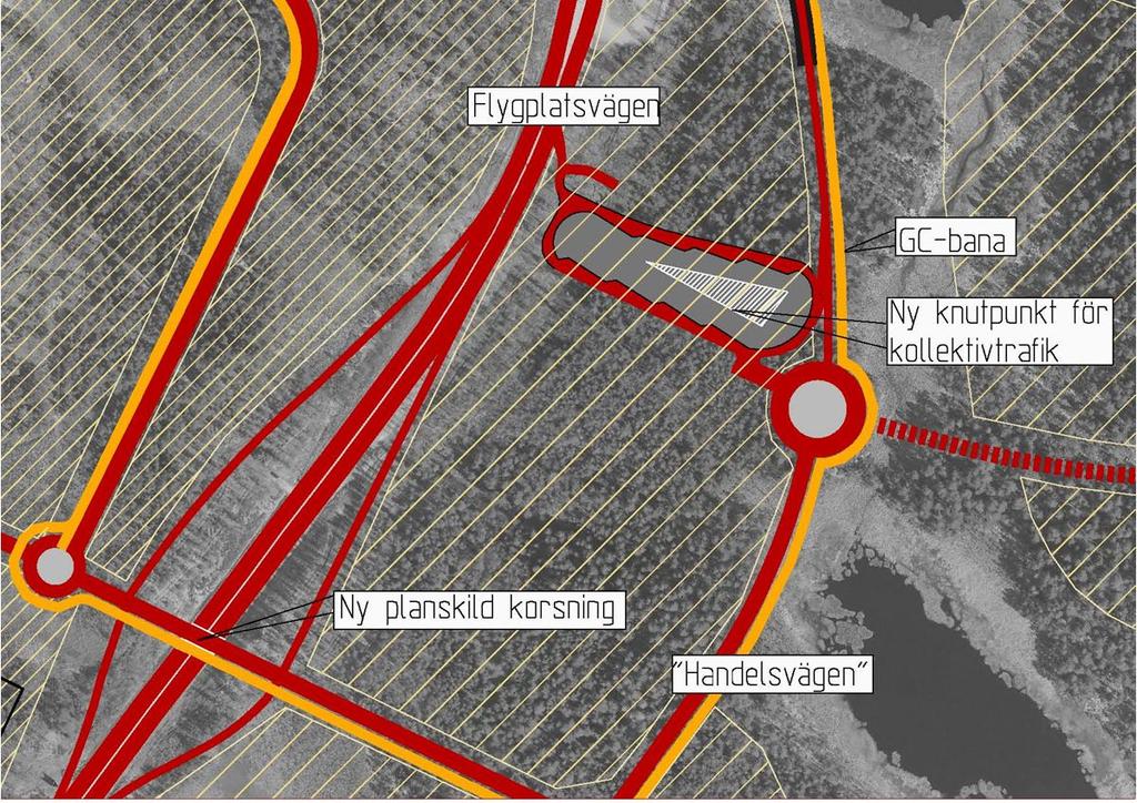 I den sydöstra kvadranten av Flygplatsmotet intill den planerade trafikantserviceanläggningen anordnas en större bytespunkt för busstrafiken.