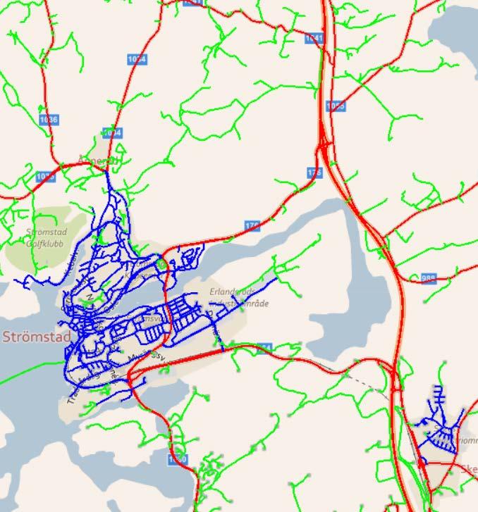 Figur 4 Visar området där Strömstad trafikmodell har förfinas för analyser på timmesnivå.