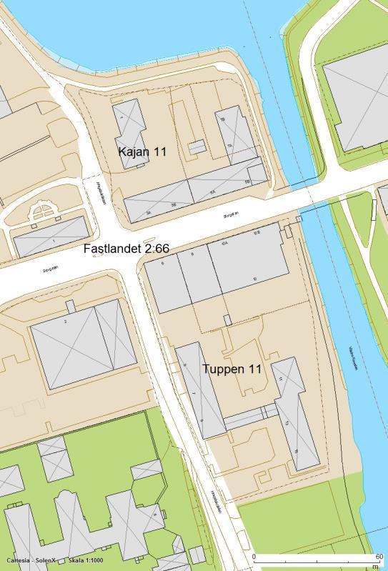 För område 2 föreslås del av Kajan 11 (60 m 2 ) och del av Tuppen 11 (420 m 2 ) att övergå till Fastlandet 2:66, dessa områden är utmarkerade med röda linjer på kartan ovan.