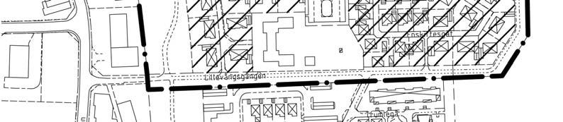 Det snedstreckade området, de fyra sydligaste kvarteren, berörs av denna planändring.