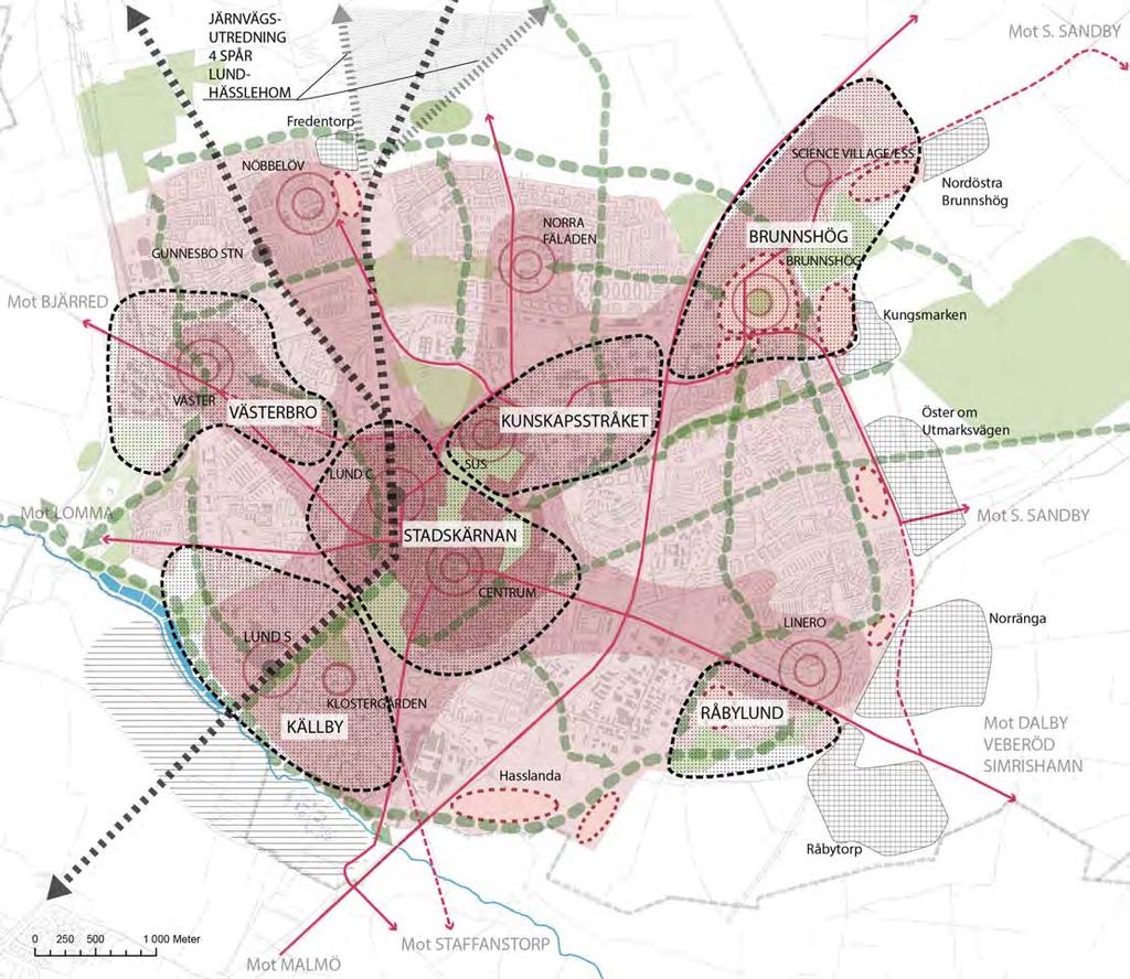 Strategikartor 2035 Stadsutvecklingsstrategi för en sammanhållen stad Följande kartor visar en stadsutvecklingsstrategi där stadens och tätorternas bebyggelse i huvudsak växer inifrån och ut kring