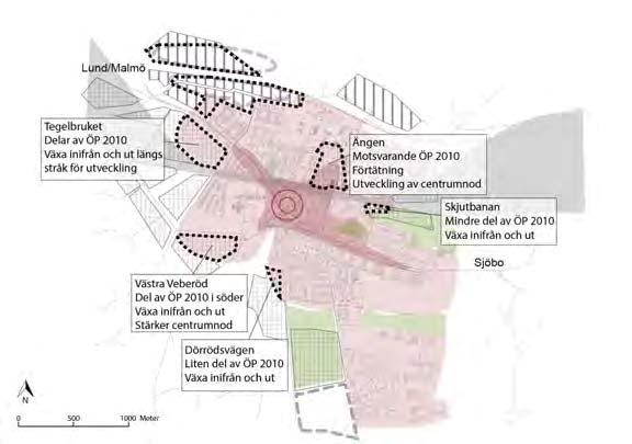 VEBERÖD GENARP Jämförande kartor mellan denna samrådshandlings utbyggnadsstrategier fram till 2035 och gällande översiktsplans, ÖP 2010, föreslagna utbyggnadsområden för perioden 2010 till 2050.
