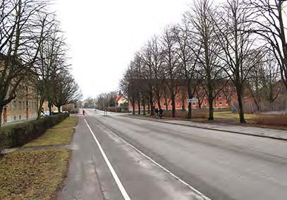 Visionsbild som visar ett exempel på vad en enklare form av boulevardisering av Bryggaregatan i Lund stad skulle kunna innebära.